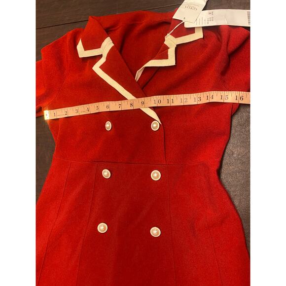 Goelia Red Knit Double Breasted Dress NWT M US6 Cream Trim Retro Mod Holiday - Picture 5 of 10